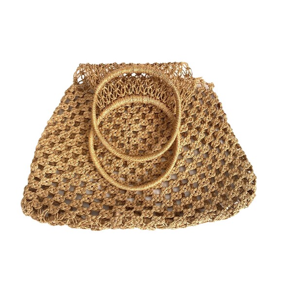 MANGO Shopper Bag Crochet Mesh Net Braided Jute Tote XL Handbag Brown Ltd Editio - Picture 6 of 14